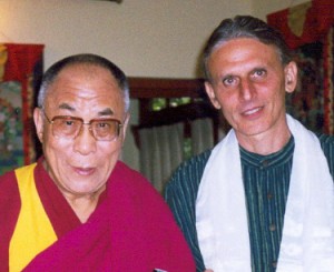 Jaman presenting the Dalai Lama with the Tibetan project report